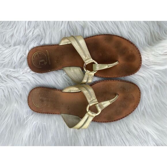 Lilly Pulitzer Shoes - Lilly Pulitzer Women's Gold Leather Thong Sandals Size 8 Casual Summer